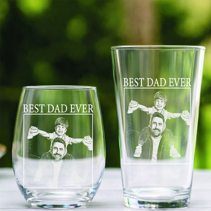 Custom Photo Best Dad Ever Wine Glass, Father's Day Gift for Dad from Kids THUC99