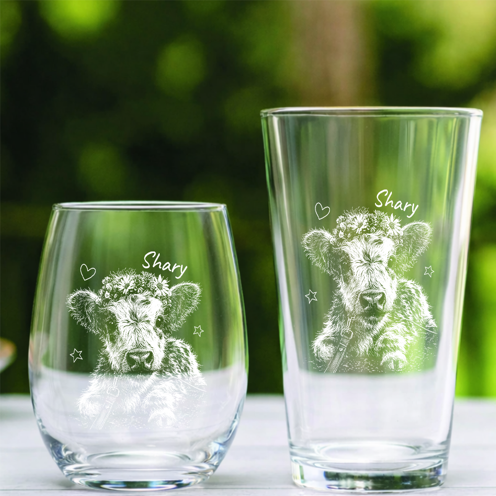 Custom Photo Highland Cow Stemless Wine Glass, Personalized Cow Lover Gift for Her THUC99