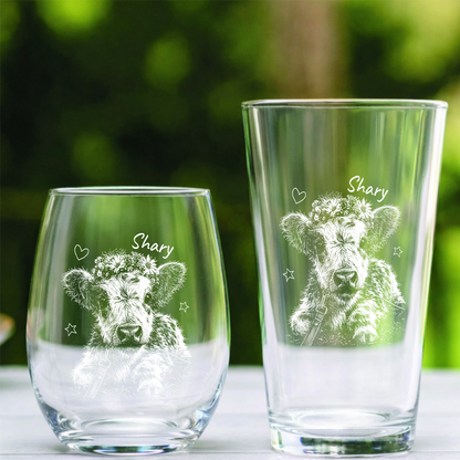 Custom Photo Highland Cow Stemless Wine Glass, Personalized Cow Lover Gift for Her THUC99