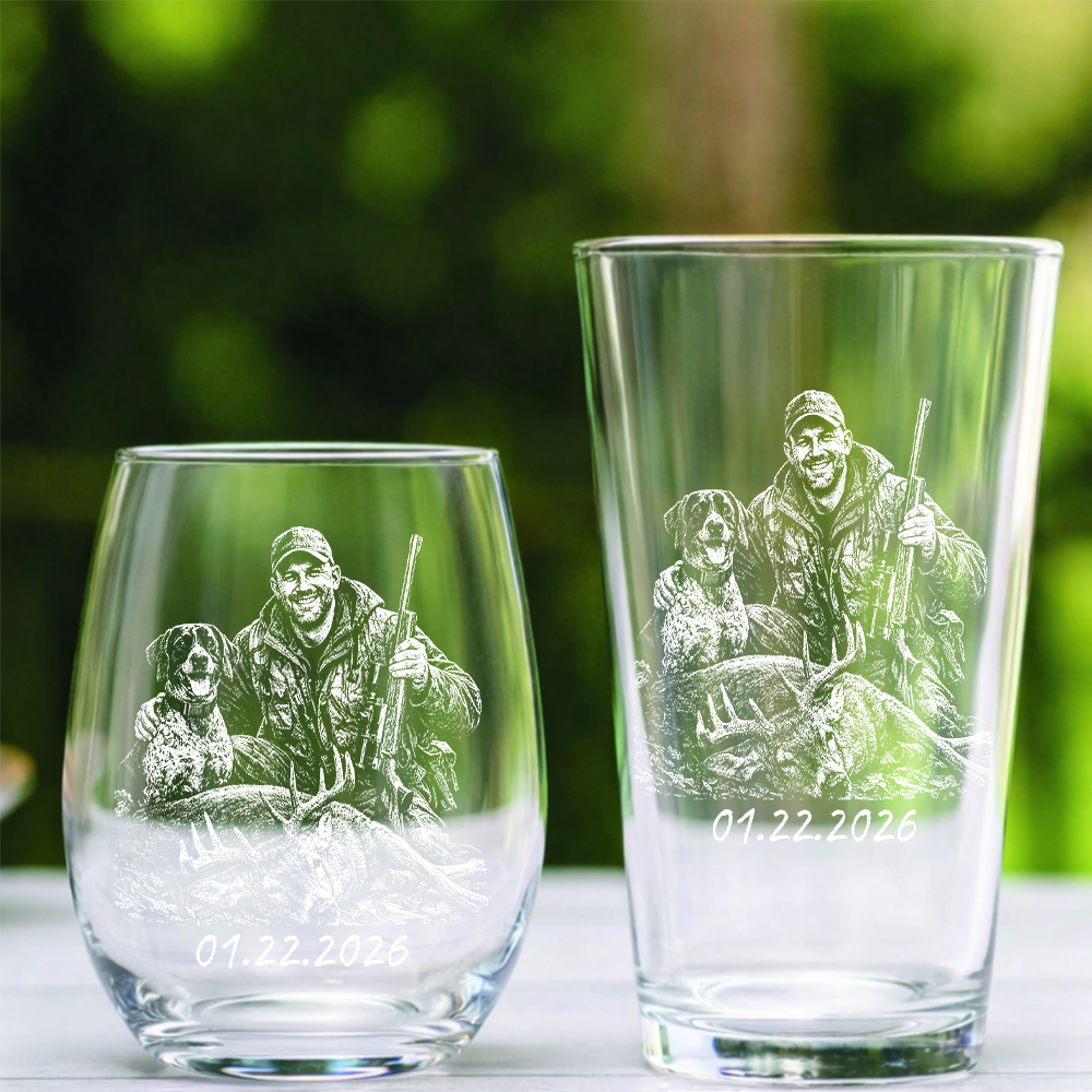 Custom Photo Hunting Memorial Stemless Wine Glass, Personalized In Loving Memory Gift THUC99