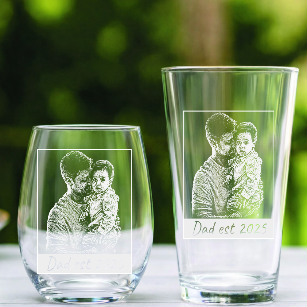 Custom Photo Dad Est Stemless Wine Glass, Personalized Father's Day Gift THUC99