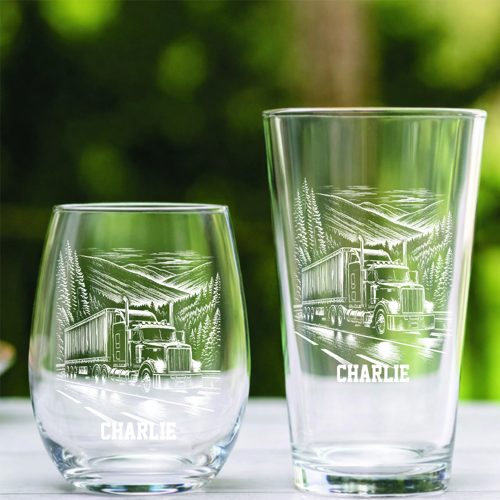 Custom Photo Trucker Driver Wine Glass, Personalized Truck Driver Gift For Father's day THUC99