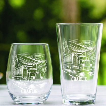 Custom Photo Trucker Driver Wine Glass, Personalized Truck Driver Gift For Father's day THUC99