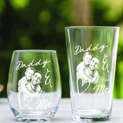 Custom Photo Daddy Love Me Stemless Wine Glass, Personalized Gift for Dad from Kids THUC99