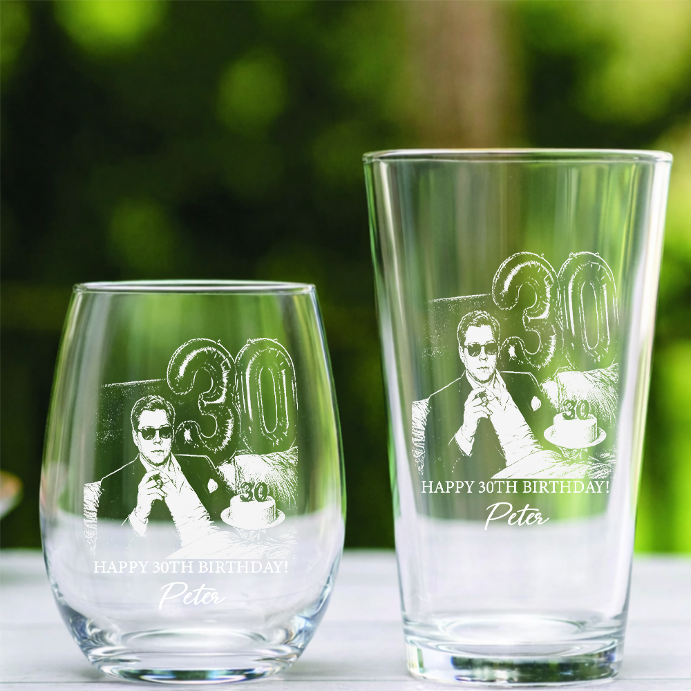Custom Photo 30th Birthday Stemless Wine Glass, Personalized Birthday Gift THUC99