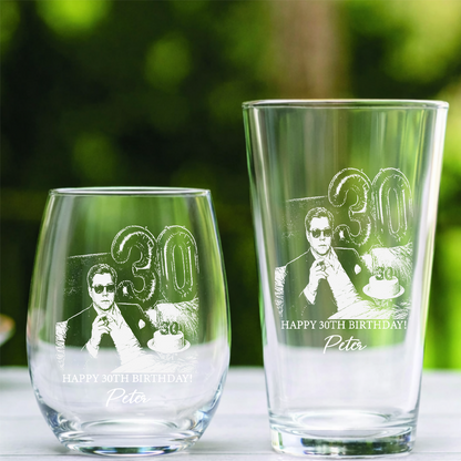 Custom Photo 30th Birthday Stemless Wine Glass, Personalized Birthday Gift THUC99