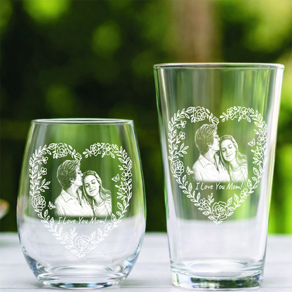 Custom Photo Mother's Day Heart Shape Wine Glass, Personalized Mom Gift THUC99