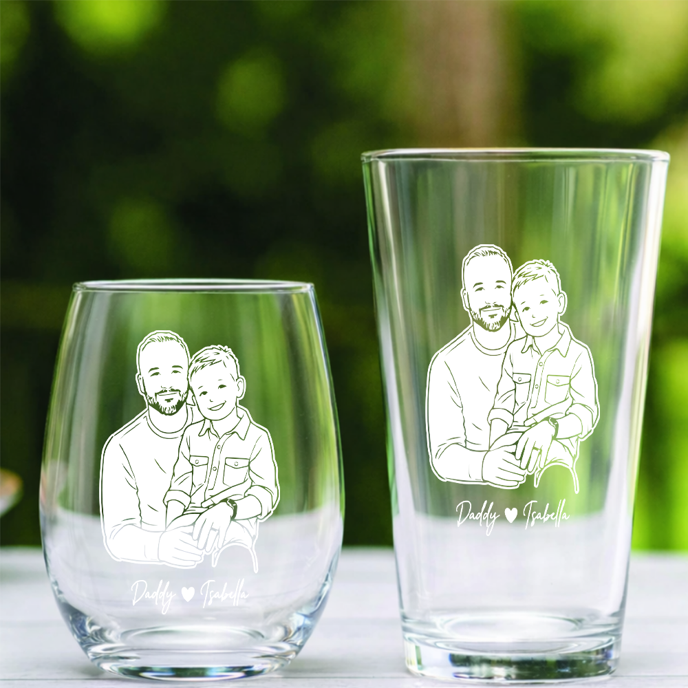 Custom Photo Dad Artwork Stemless Wine Glass, Personalized Gift for Father's Day THUC99