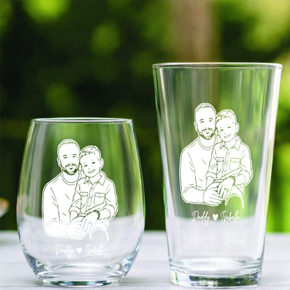 Custom Photo Dad Artwork Stemless Wine Glass, Personalized Gift for Father's Day THUC99