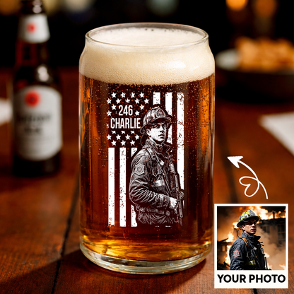 Custom Photo Firefighter American Flag Stemless Wine Glass, Personalized Firefighter Gift THUC99