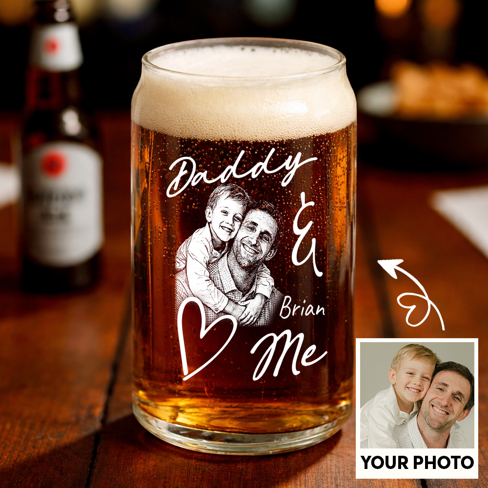 Custom Photo Daddy Love Me Stemless Wine Glass, Personalized Gift for Dad from Kids THUC99