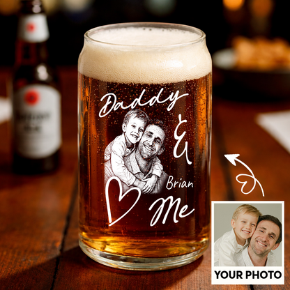 Custom Photo Daddy Love Me Stemless Wine Glass, Personalized Gift for Dad from Kids THUC99