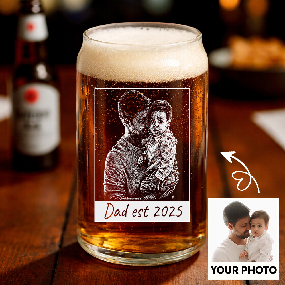 Custom Photo Dad Est Stemless Wine Glass, Personalized Father's Day Gift THUC99