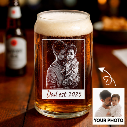 Custom Photo Dad Est Stemless Wine Glass, Personalized Father's Day Gift THUC99