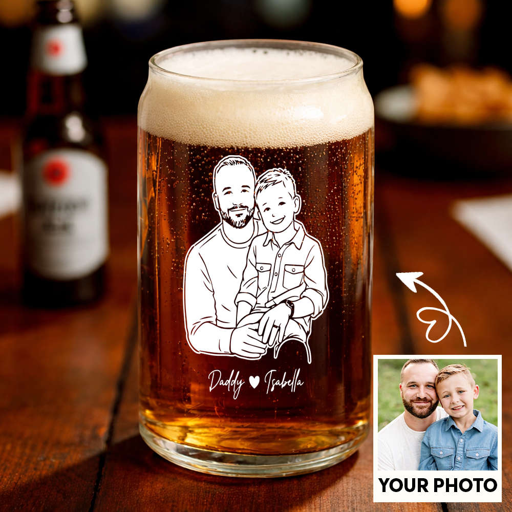Custom Photo Dad Artwork Stemless Wine Glass, Personalized Gift for Father's Day THUC99