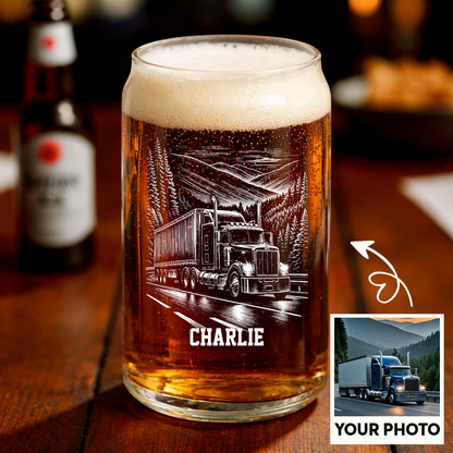 Custom Photo Trucker Driver Wine Glass, Personalized Truck Driver Gift For Father's day THUC99