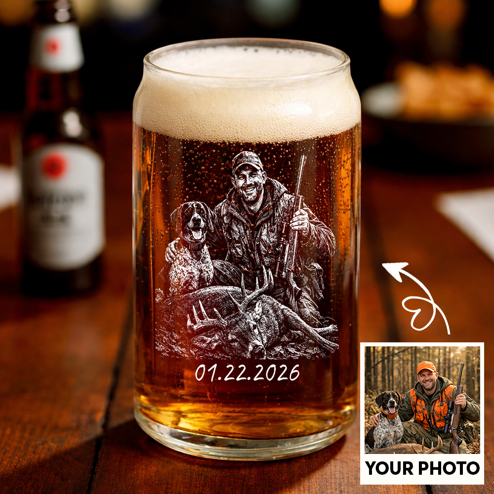 Custom Photo Hunting Memorial Stemless Wine Glass, Personalized In Loving Memory Gift THUC99