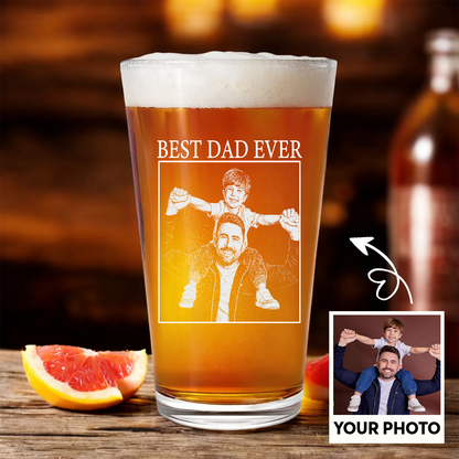 Custom Photo Best Dad Ever Wine Glass, Father's Day Gift for Dad from Kids THUC99