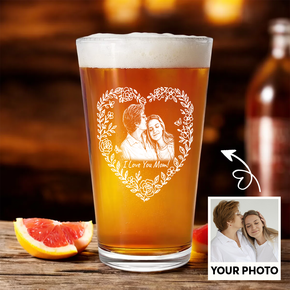 Custom Photo Mother's Day Heart Shape Wine Glass, Personalized Mom Gift THUC99