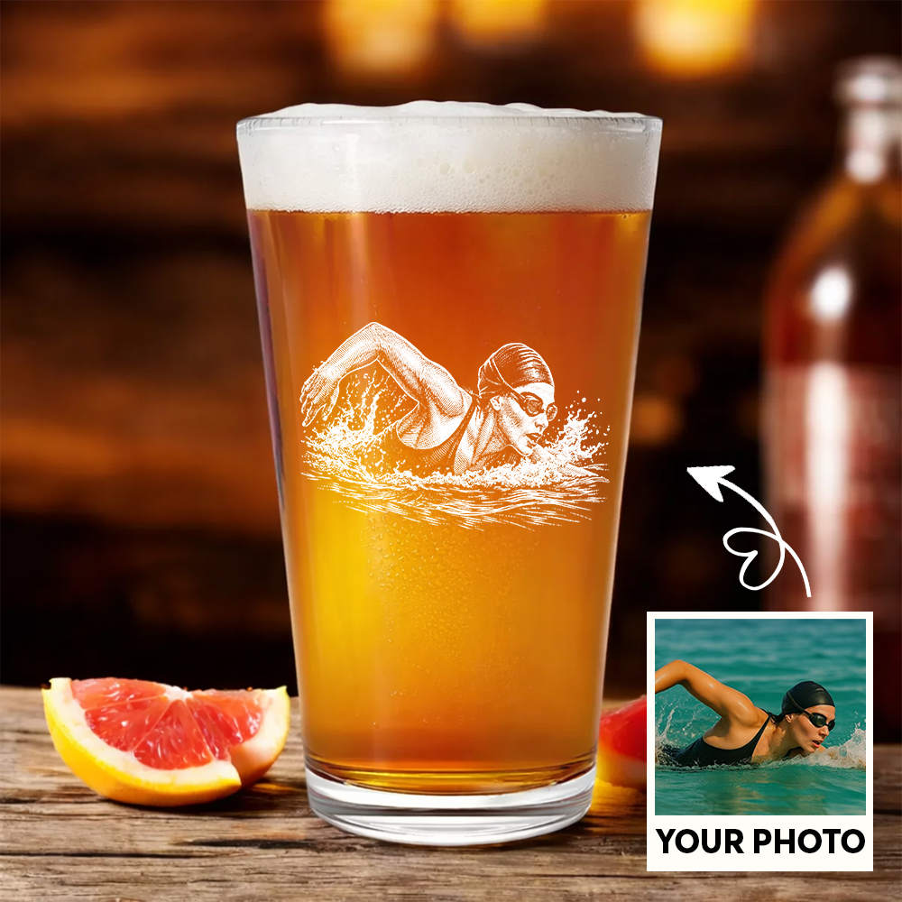 Custom Photo Swim Team Wine Glass, Personalized Swimmer Gift for Sports Lover THUC99