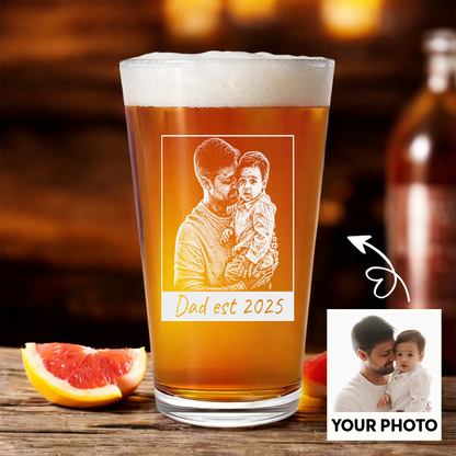 Custom Photo Dad Est Stemless Wine Glass, Personalized Father's Day Gift THUC99