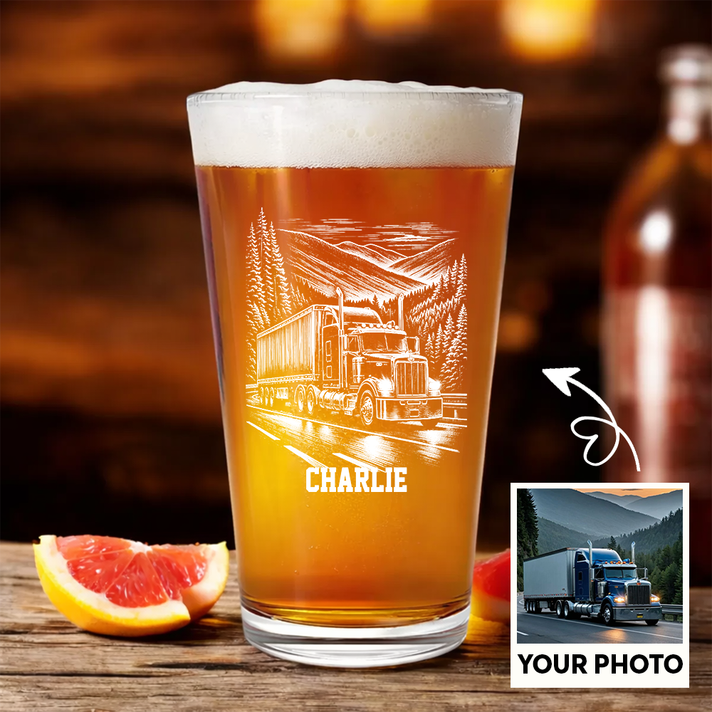 Custom Photo Trucker Driver Wine Glass, Personalized Truck Driver Gift For Father's day THUC99