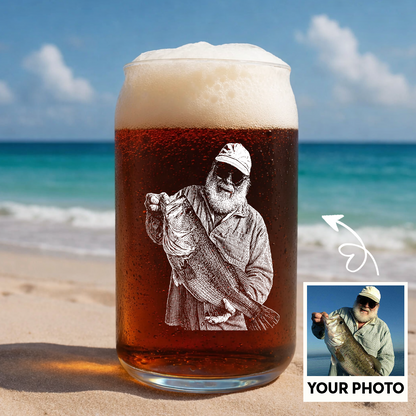 Custom Photo Fishing Memorial Stemless Wine Glass, Personalized In Loving Memory Gift THUC99