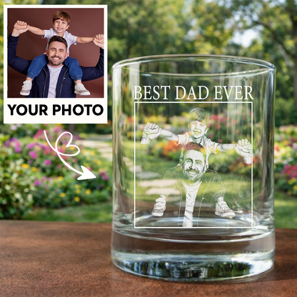 Custom Photo Best Dad Ever Wine Glass, Father's Day Gift for Dad from Kids THUC99
