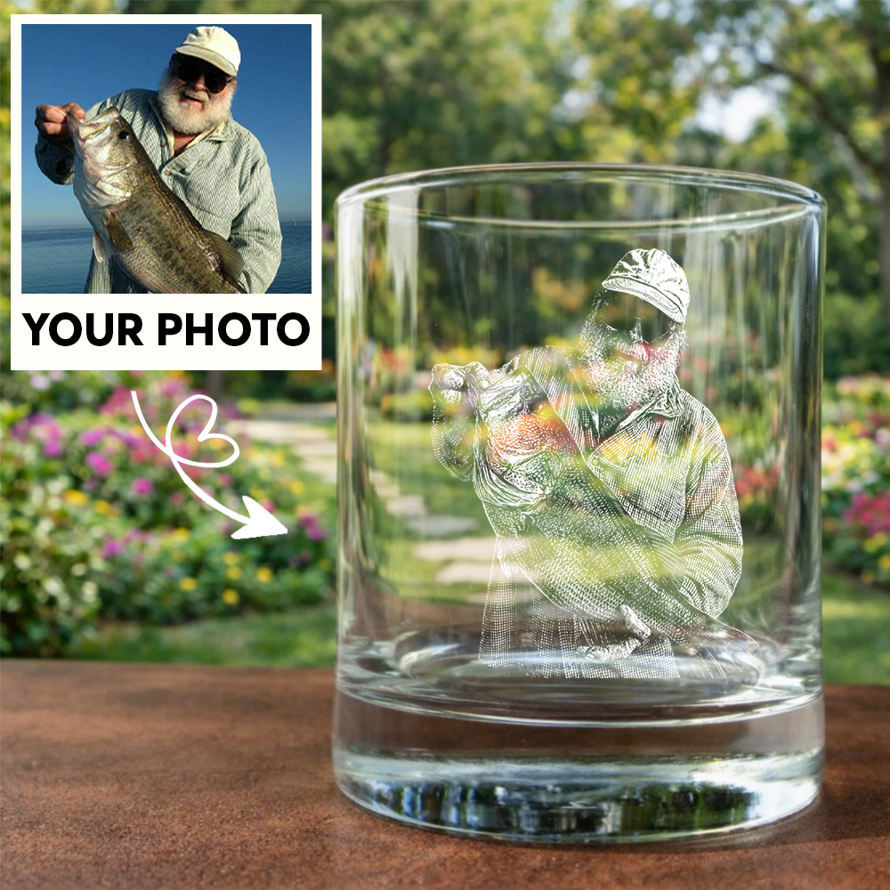 Custom Photo Fishing Memorial Stemless Wine Glass, Personalized In Loving Memory Gift THUC99