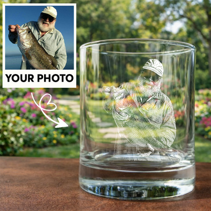 Custom Photo Fishing Memorial Stemless Wine Glass, Personalized In Loving Memory Gift THUC99