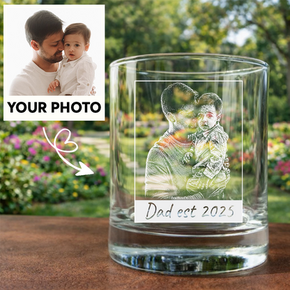 Custom Photo Dad Est Stemless Wine Glass, Personalized Father's Day Gift THUC99
