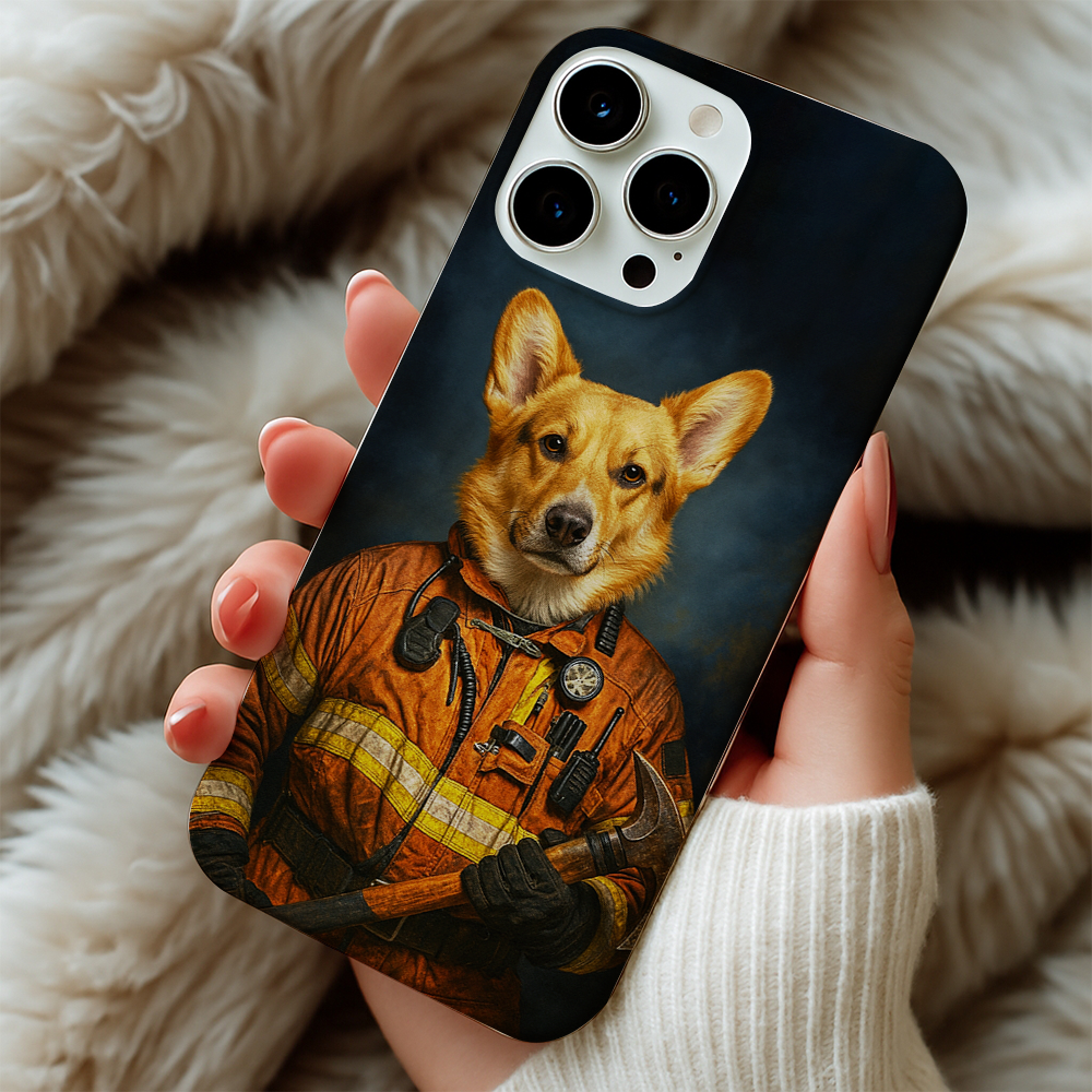 Custom Dog Photo Firefighter Phone Case _ Gift For Dog Lovers