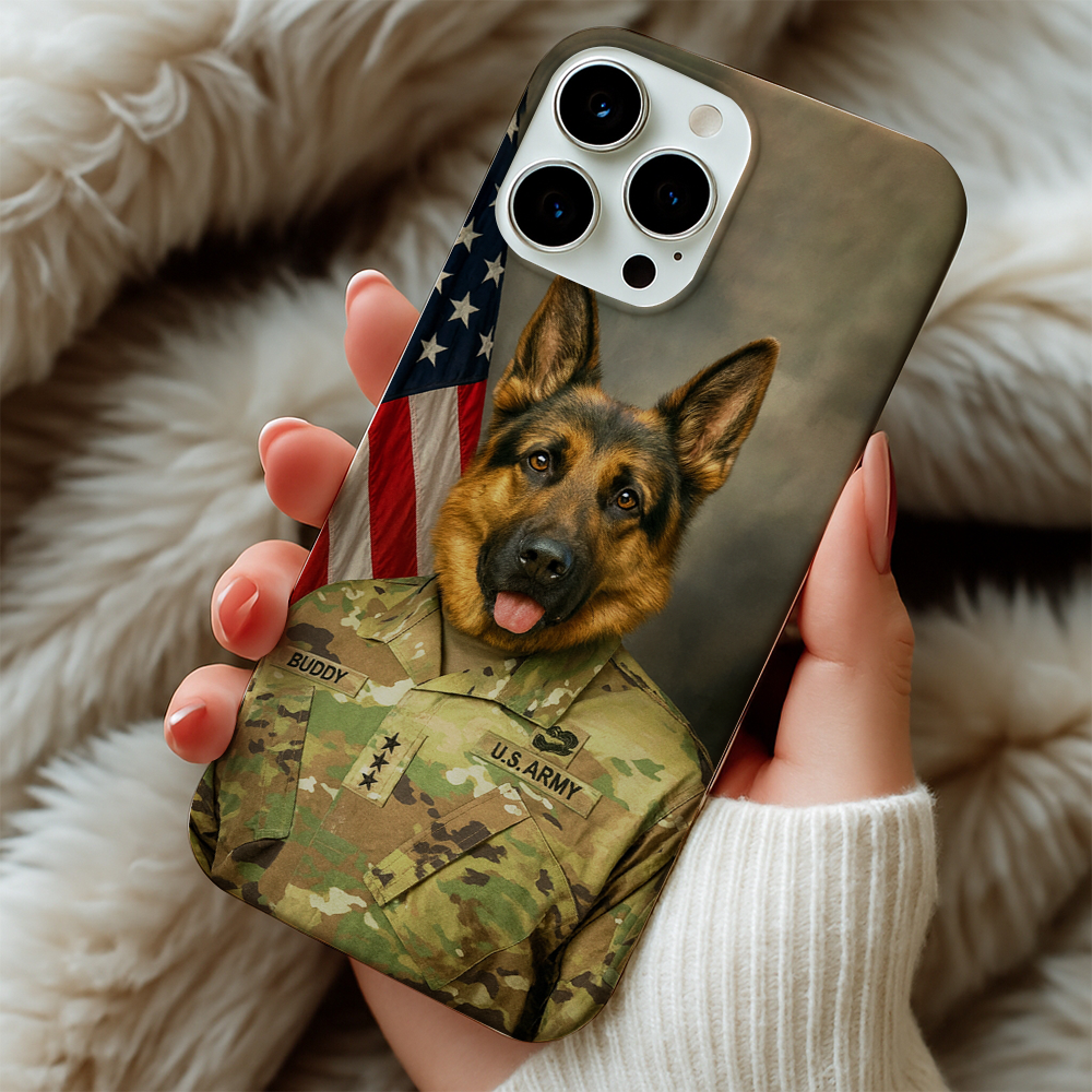 Custom Dog Photo Us Army Phone Case _ Gift For Dog Lovers