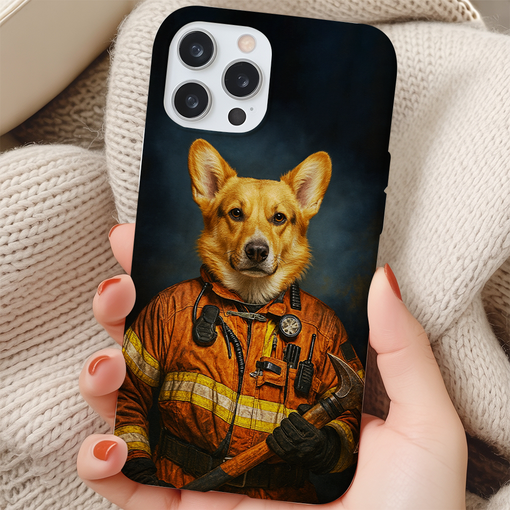 Custom Dog Photo Firefighter Phone Case _ Gift For Dog Lovers