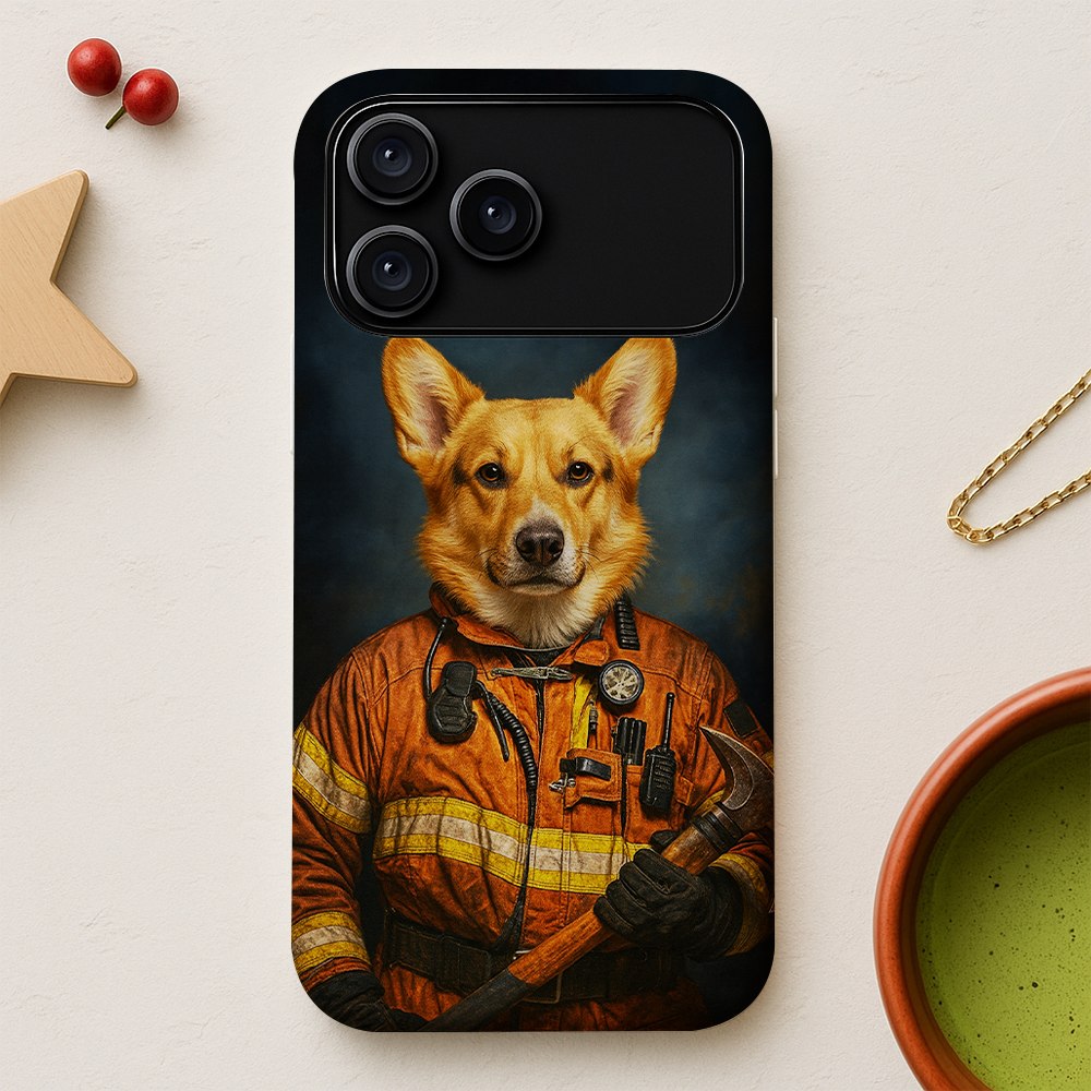 Custom Dog Photo Firefighter Phone Case _ Gift For Dog Lovers