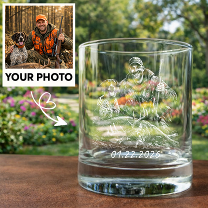 Custom Photo Hunting Memorial Stemless Wine Glass, Personalized In Loving Memory Gift THUC99