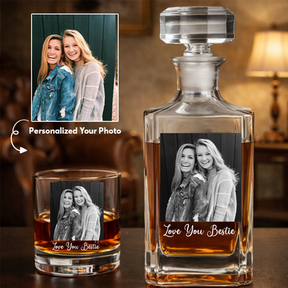 Custom Photo Besties Black And White Whiskey Decanter, Personalized Family Gift THUC99