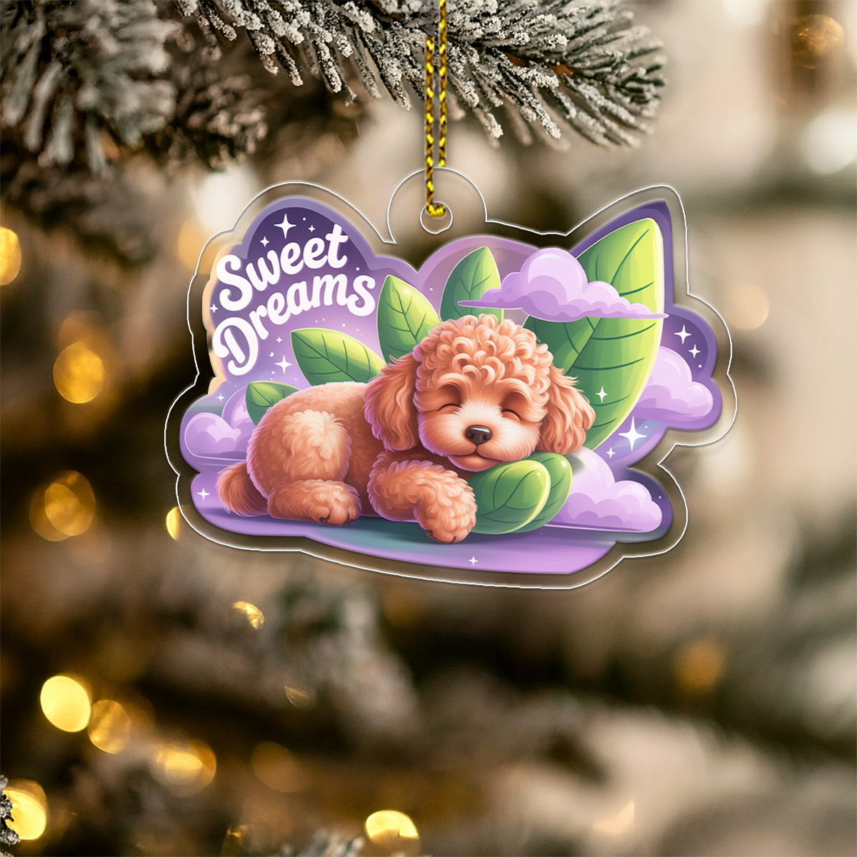 Poodle Sleep On Fallen Leaves Acrylic Ornaments