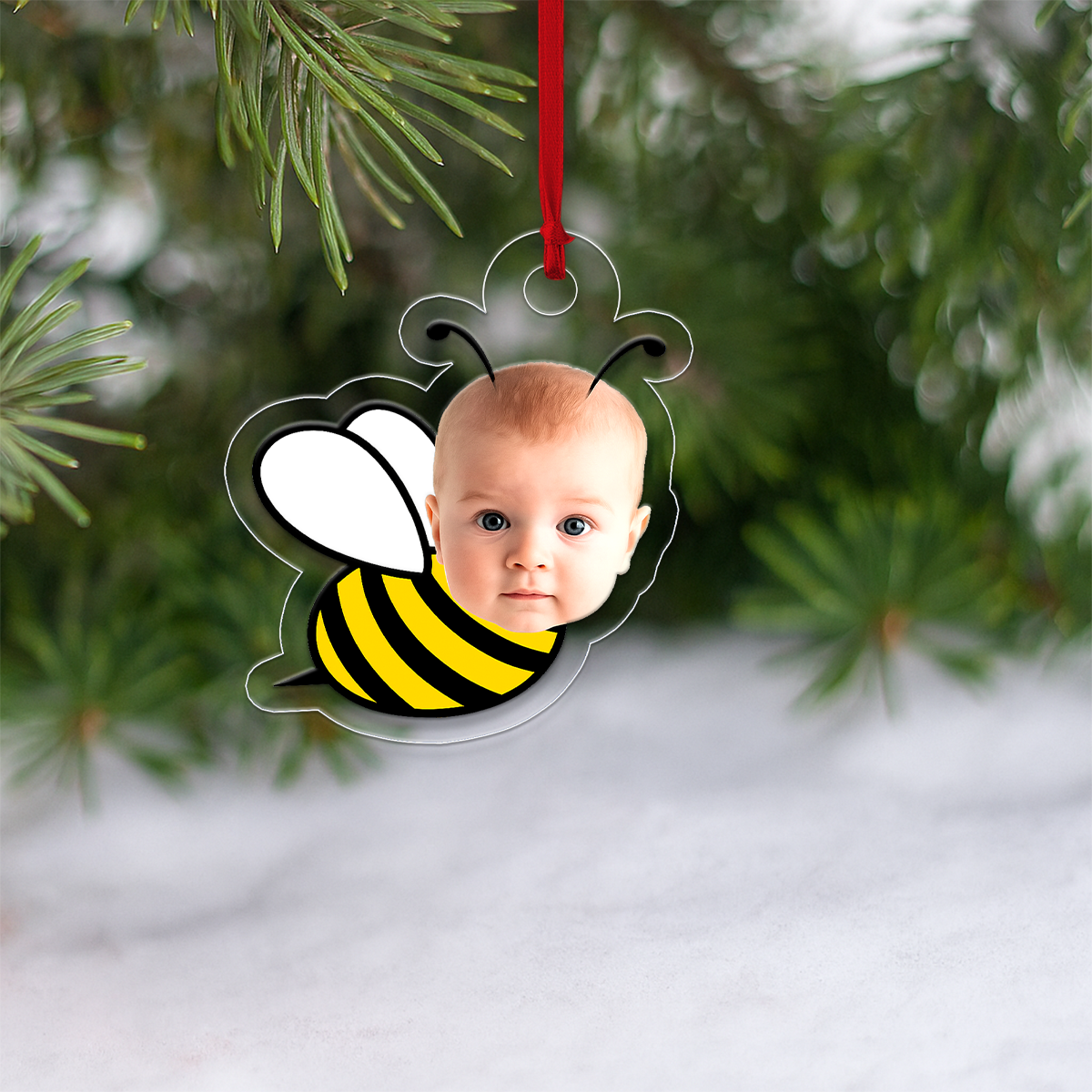 Custom Photo Baby Face Bee Ornament, Custom Photo Christmas Ornament, Baby’s First Christmas Keepsake, New Parents Gift
