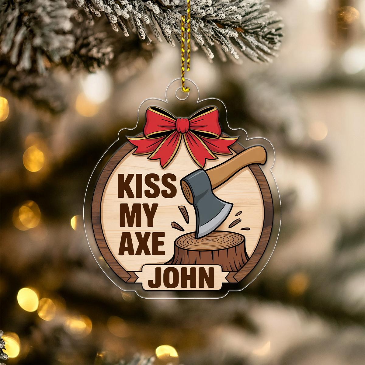 Personalized Kiss My Axe Adult Ornament, Funny Custom Christmas Tree Decoration, Lumberjack Gift, Woodworker Ornament, Holiday Gag Gift Idea