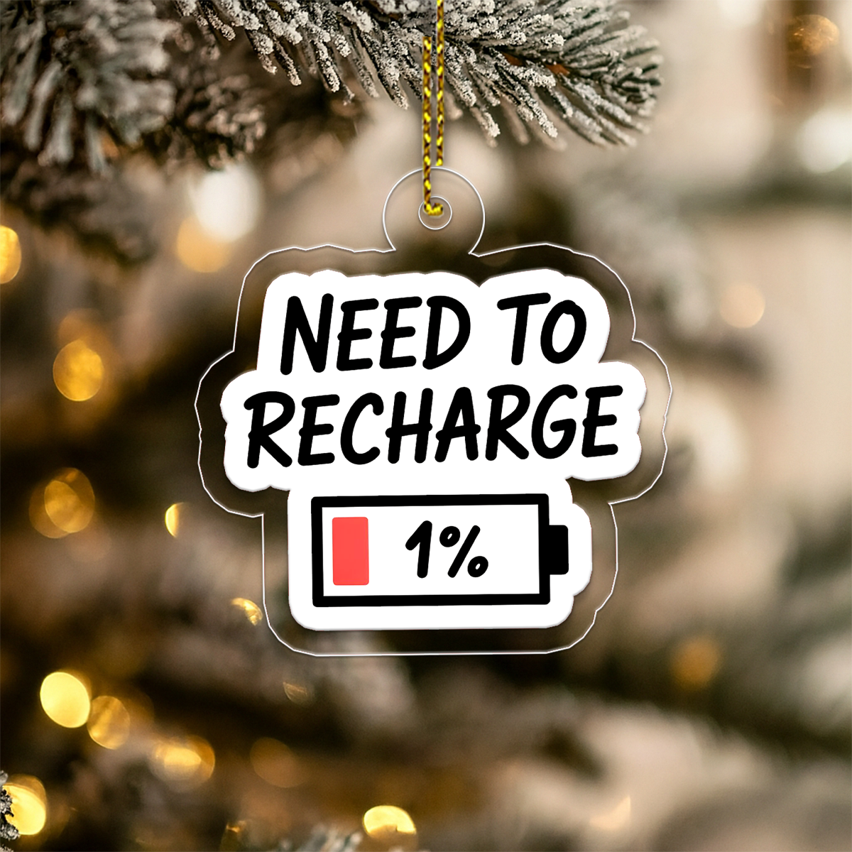 Funny Need To Recharge One Percent Ornament, Battery Ornament, Custom Tech Christmas Ornament, Gamer Gift, Low Power Gag Gift