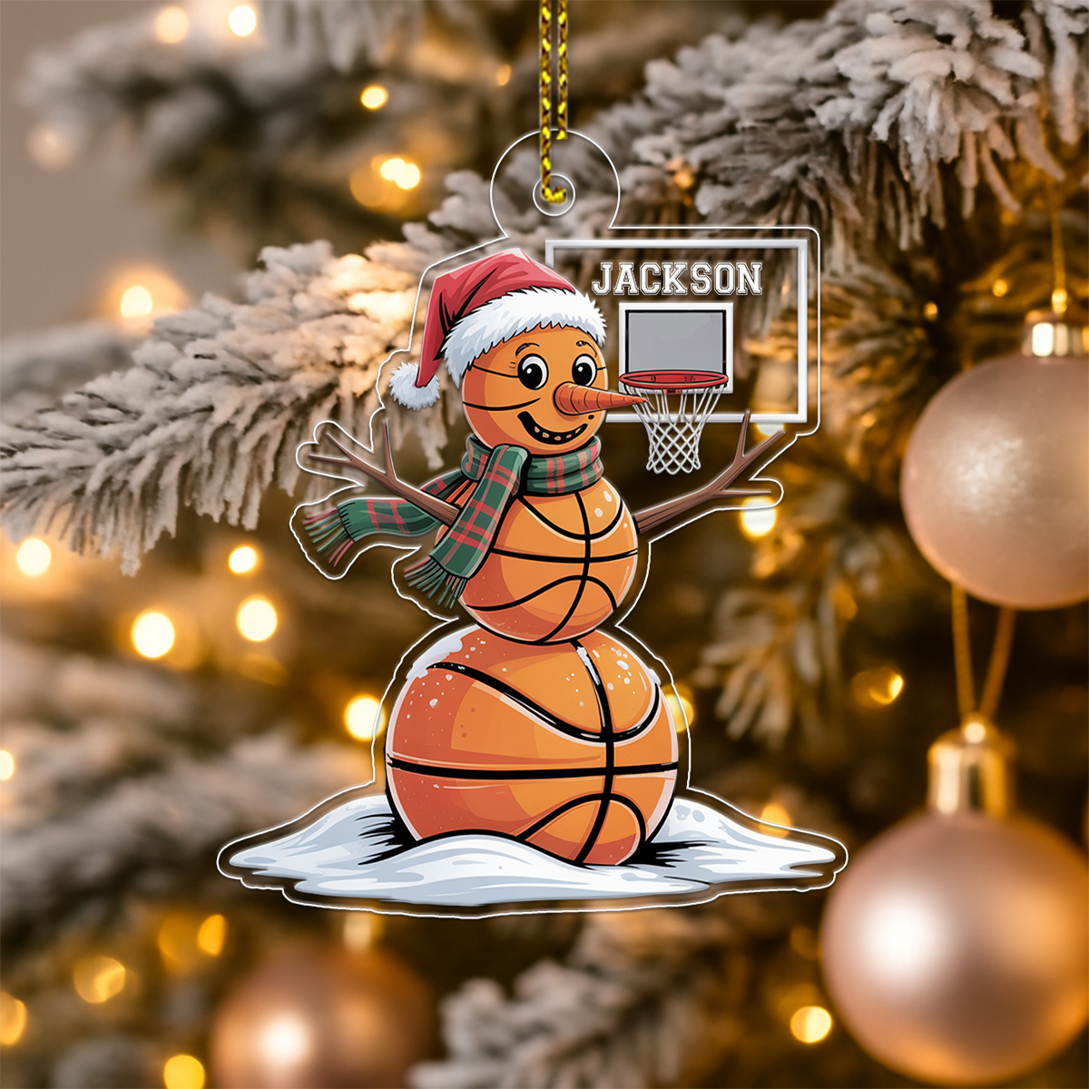 Custom Name Basketball Snowman Xmas Acrylic Ornament Christmas Gift