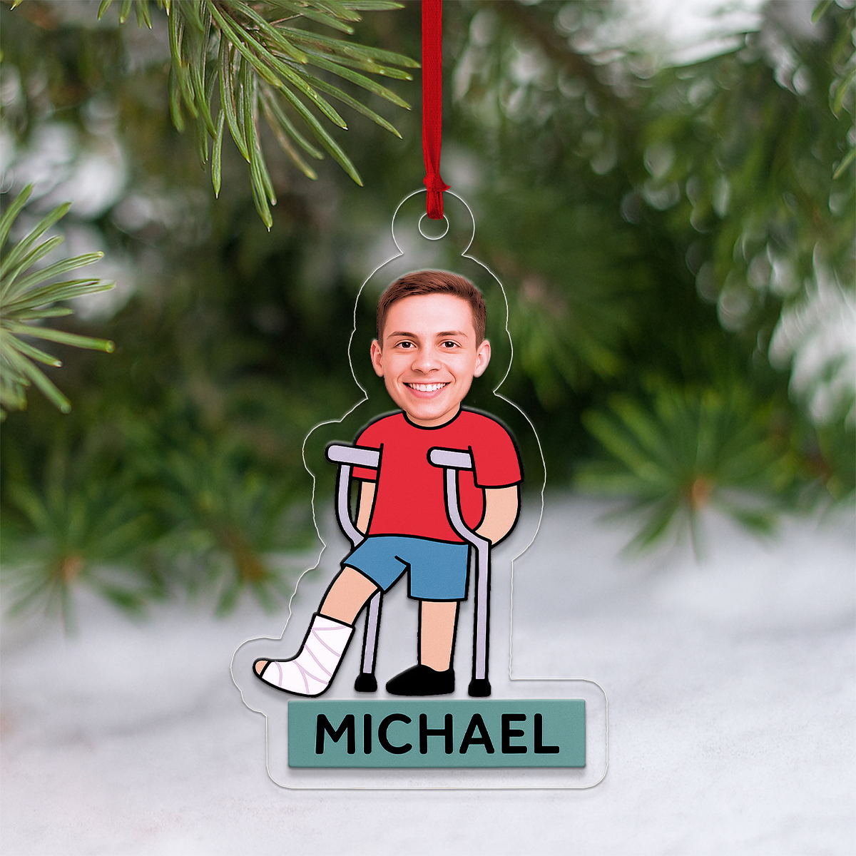 Custom Photo Broken Leg Ornament, Personalized Injury Recovery Christmas Ornament, Funny Ornament, Holiday Keepsake