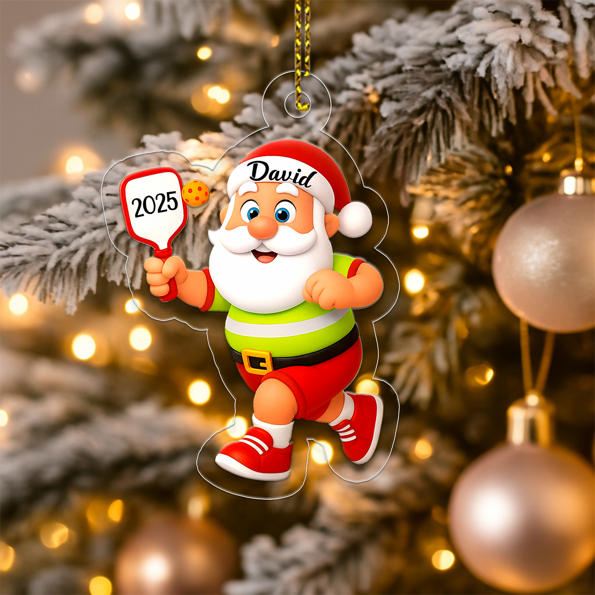 Custom Name Pickleball Santa 2025 Acrylic Ornament Christmas Gift