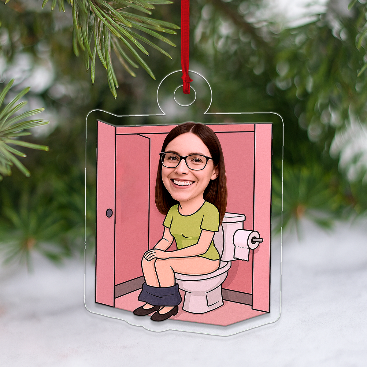Custom Photo Woman in Toilet Ornament, Personalized Funny Christmas Ornament, Adult Humor Gag Gift, Unique Xmas Keepsake