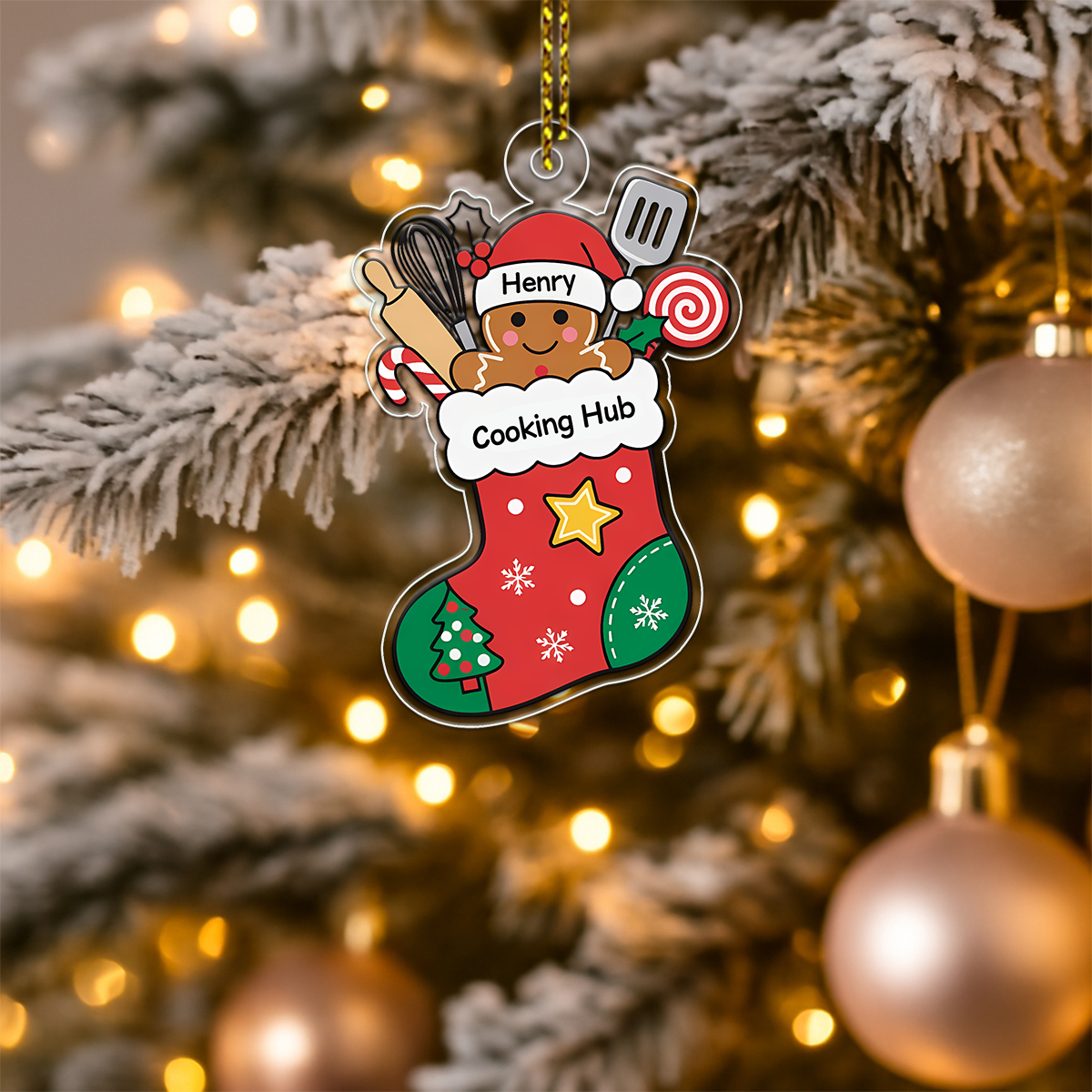 Custom Name Cooking Hub Christmas Stocking Acrylic Ornament Christmas Gift