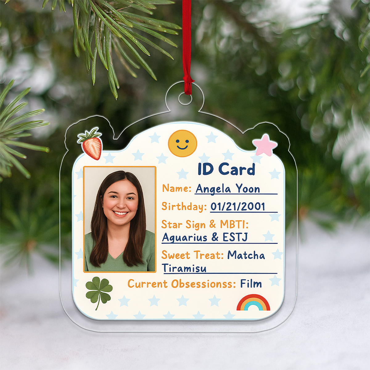 Custom Photo Student Card Ornament, Personalized Cute School ID Christmas Ornament, Funny Student Gift, Teen Ornament, Holiday Decoration