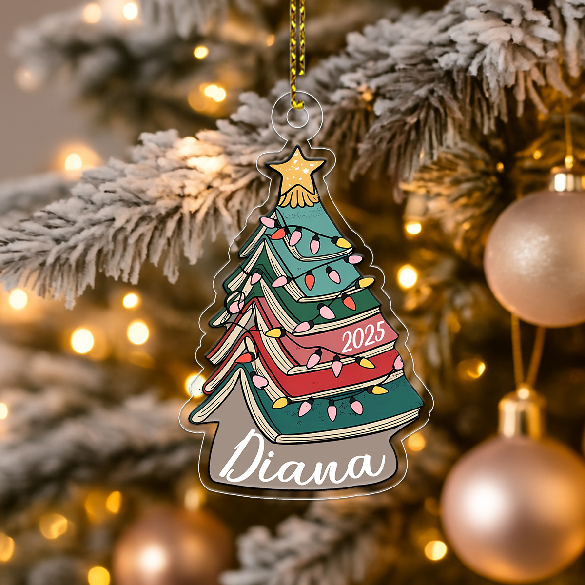 Custom Name Book Xmas Tree 2025 Acrylic Ornament Christmas Gift