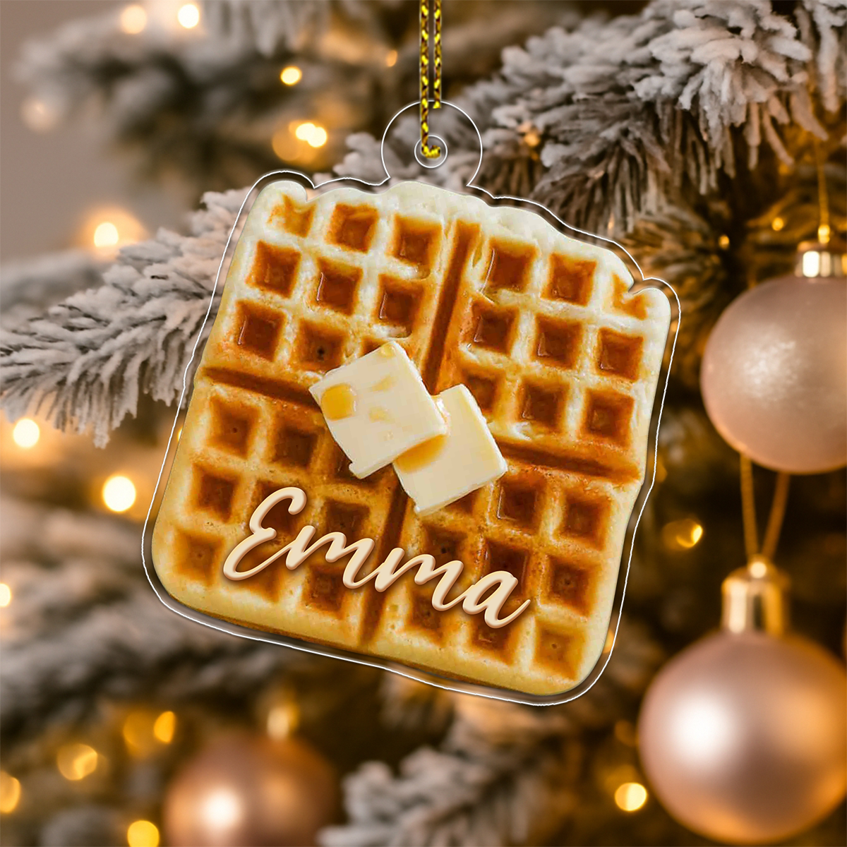 Custom Name Waffe With Butter Acrylic Ornament Christmas Gift