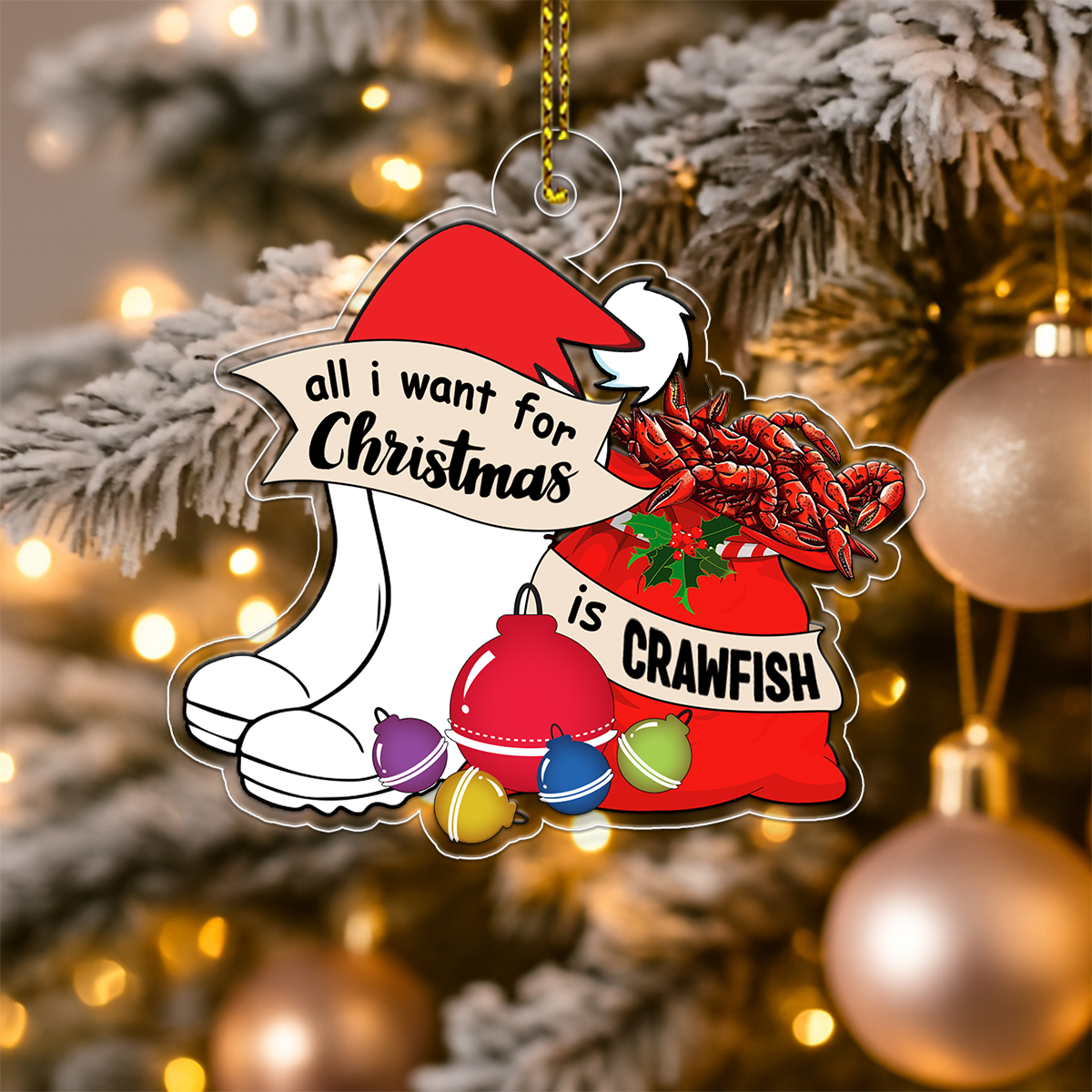 Custom Name Crawfish All I Want Acrylic Ornament Christmas Gift